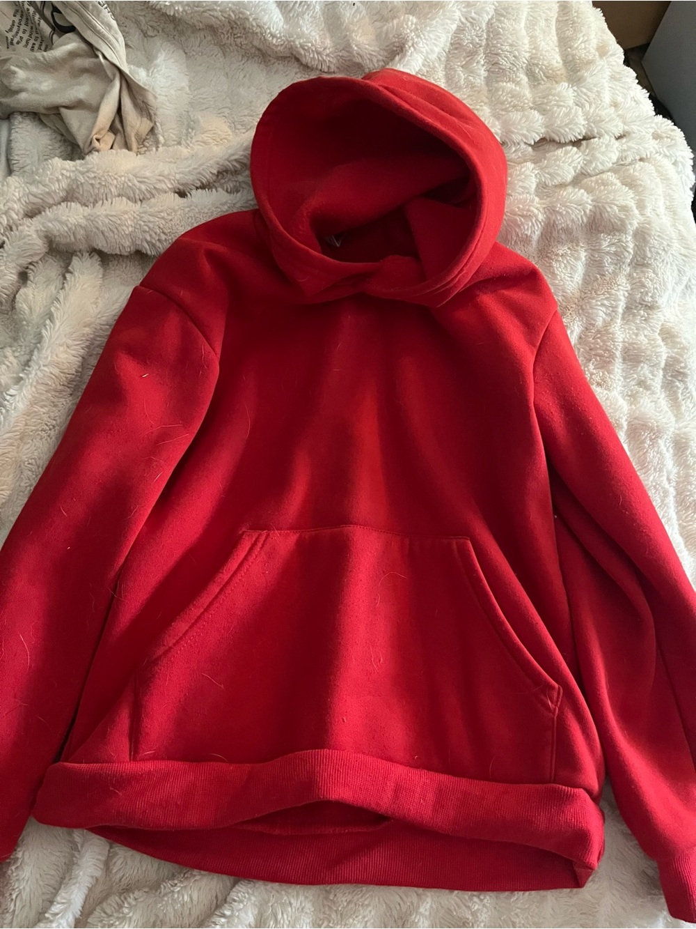 Bright Red Hooded Pullover with Front Pocket